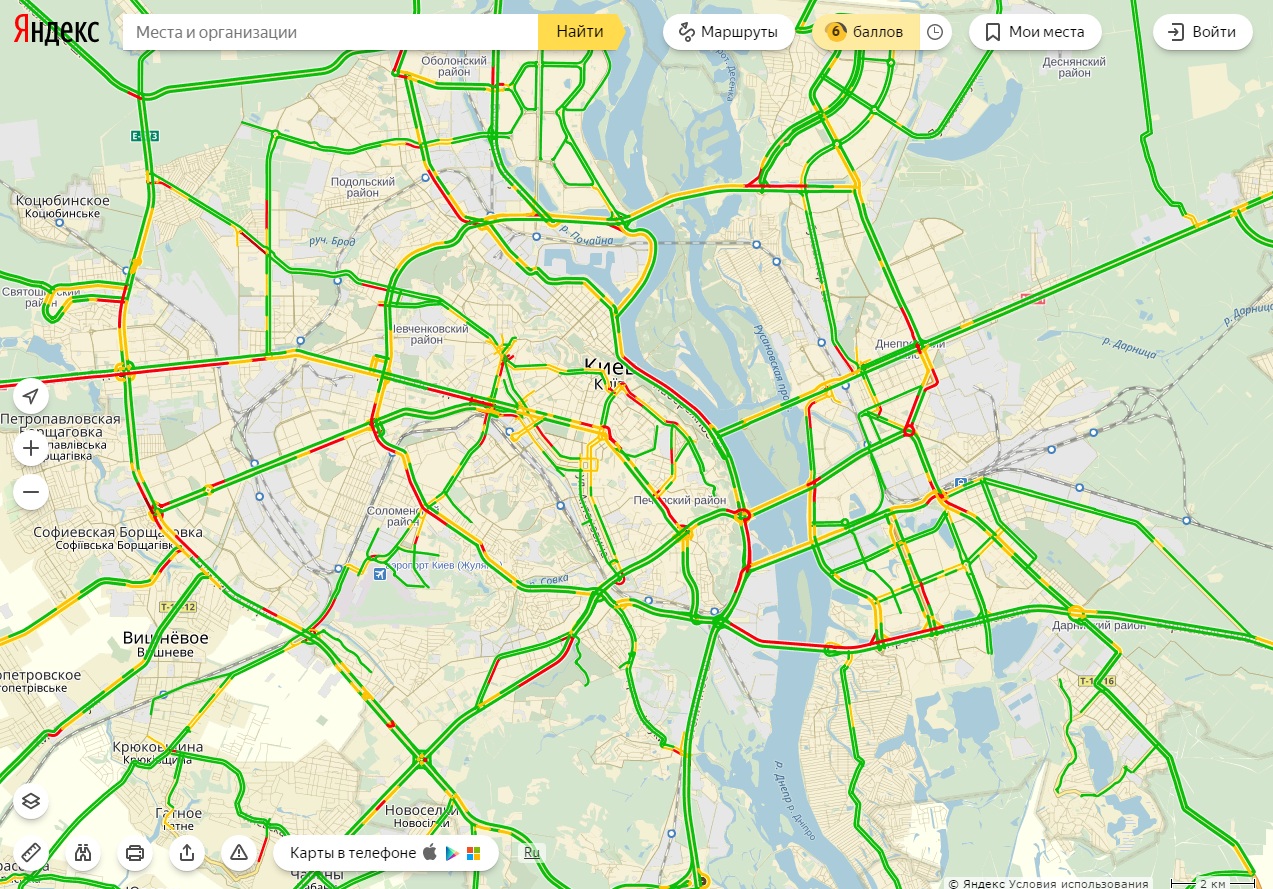 Пробки в Киеве достигли 6 баллов