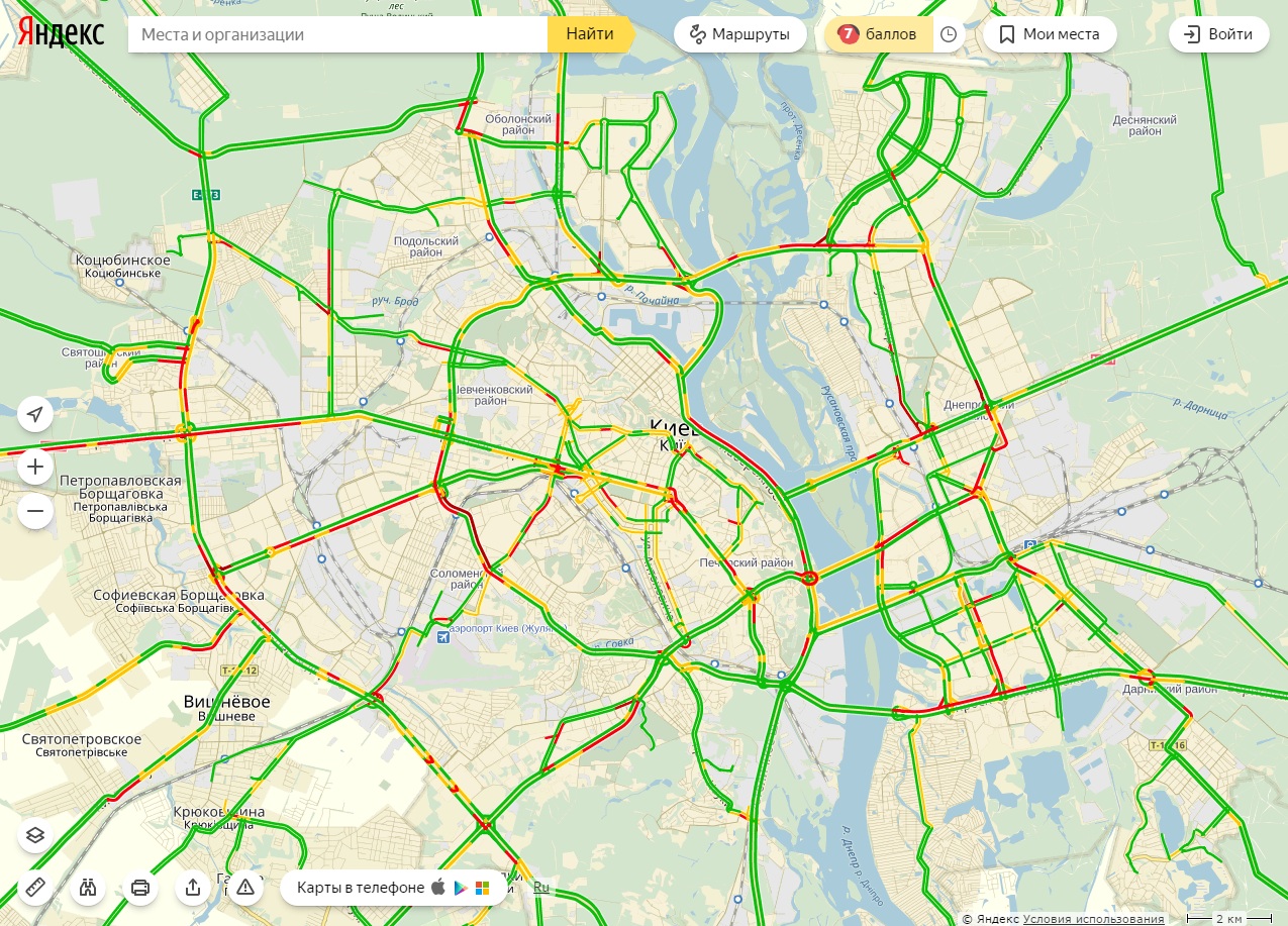 Затори у Києві досягли 7 балів