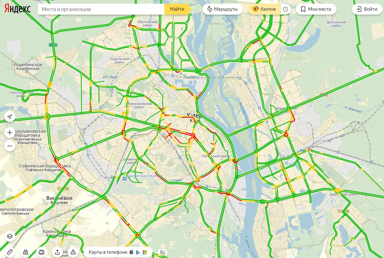 Пробки в Киеве достигли 6 баллов