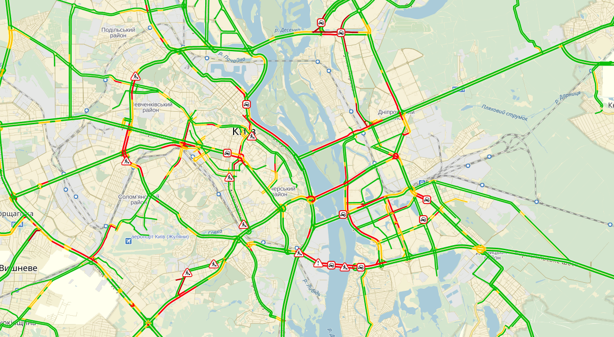 В Киеве пробки достигли 6 баллов 