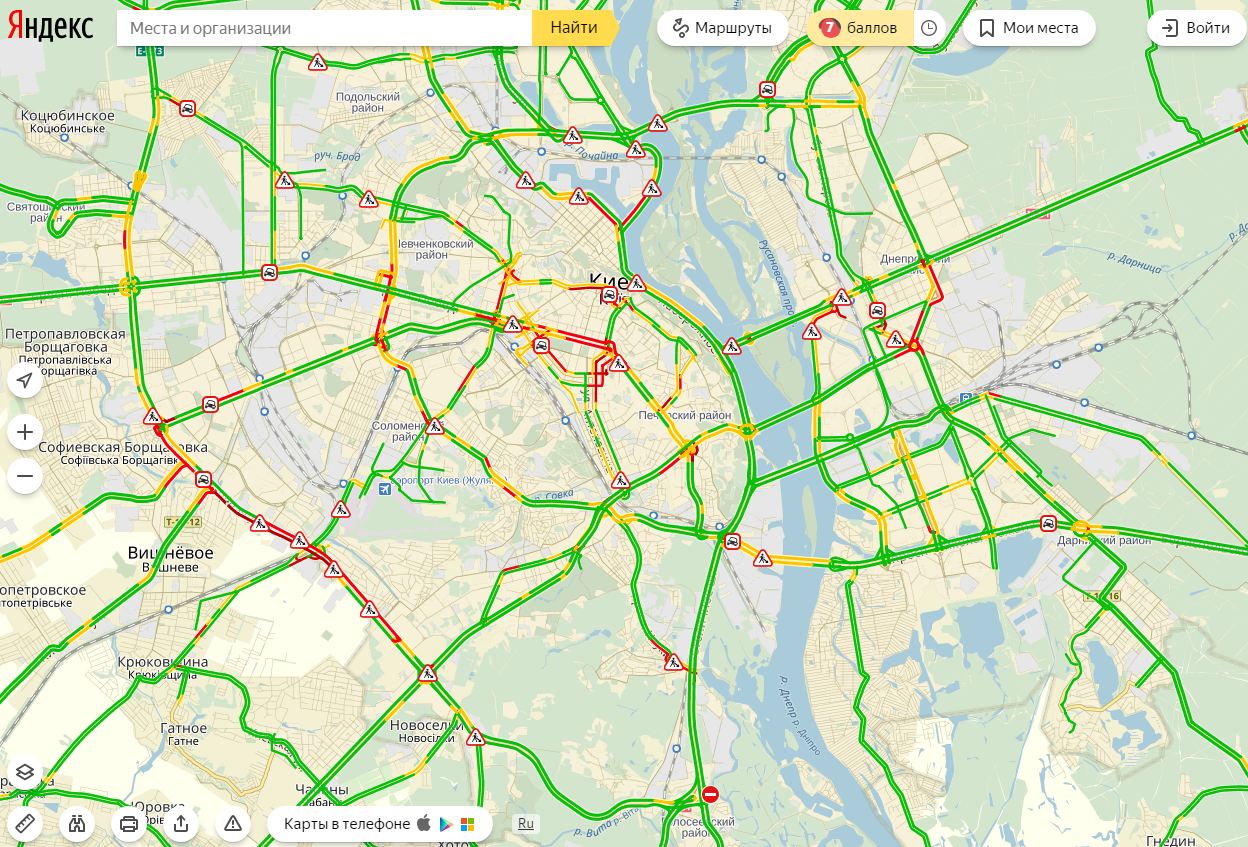 Пробки в Киеве достигли 7 баллов