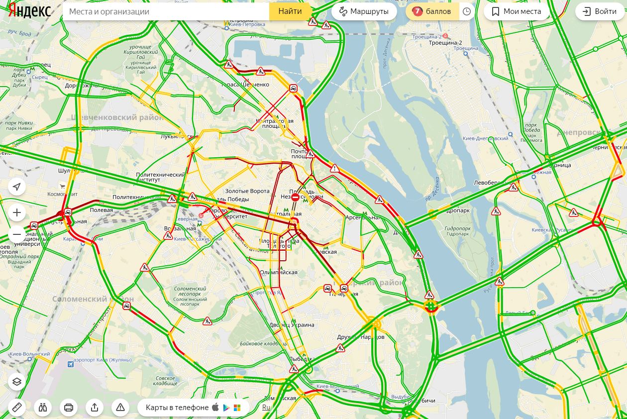 Пробки в Киеве достигли 7 баллов