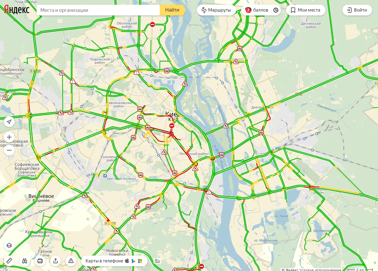 Затори у Києві досягли 7 балів