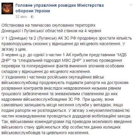 Военные РФ на Донбассе дезертируют в случае отклонения рапортов на увольнение, - разведка