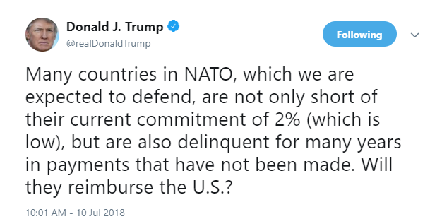 Трамп обвинил союзников по НАТО в просрочке выплат