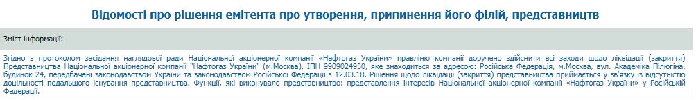 &quot;Нафтогаз&quot; закроет свое представительство в Российской Федерации