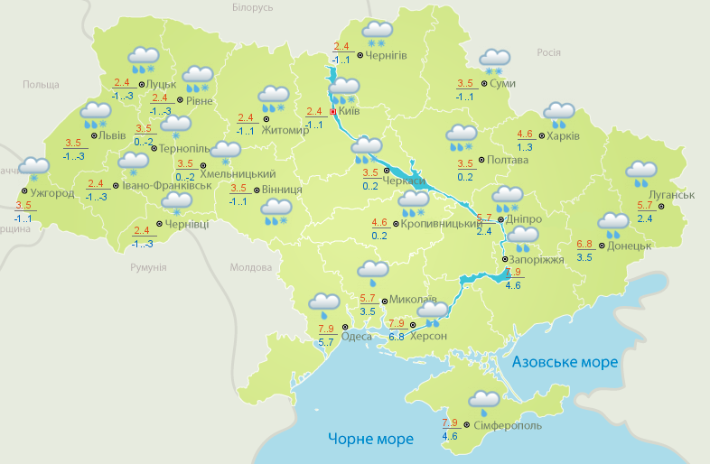 В Украину возвращаются снег и морозы: карта