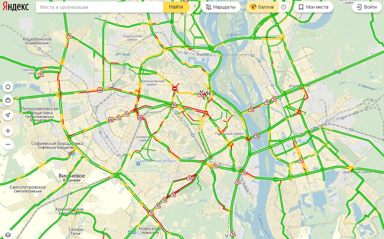 Пробки в Киеве достигли 6 баллов