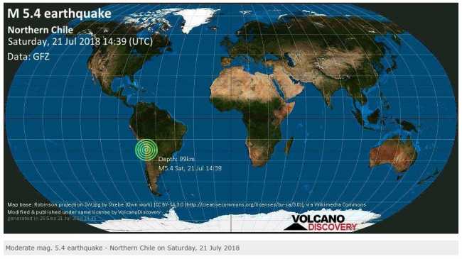 В Чили произошло землетрясение магнитудой 5,2