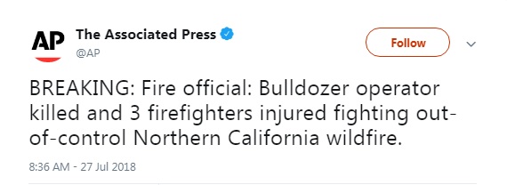 В Северной Каролине при тушении лесного пожара погиб один человек, еще трое пострадали