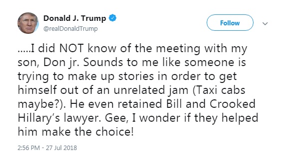 Трамп опроверг, что знал о встрече сына с россиянами перед выборами в 2016