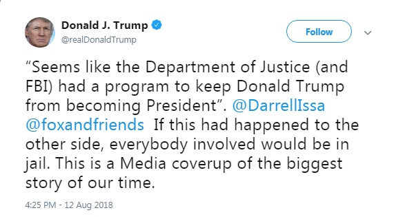 Трамп заявив про змову між Мін'юстом і ФБР проти нього