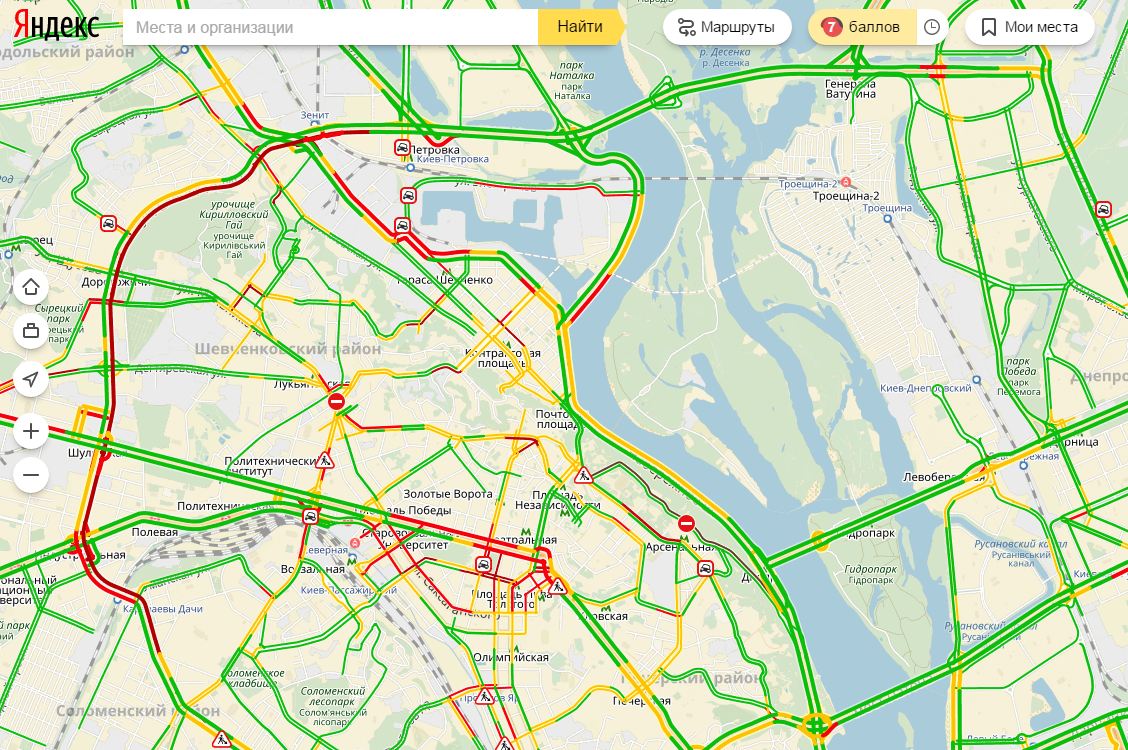 Пробки в Киеве достигли 7 баллов