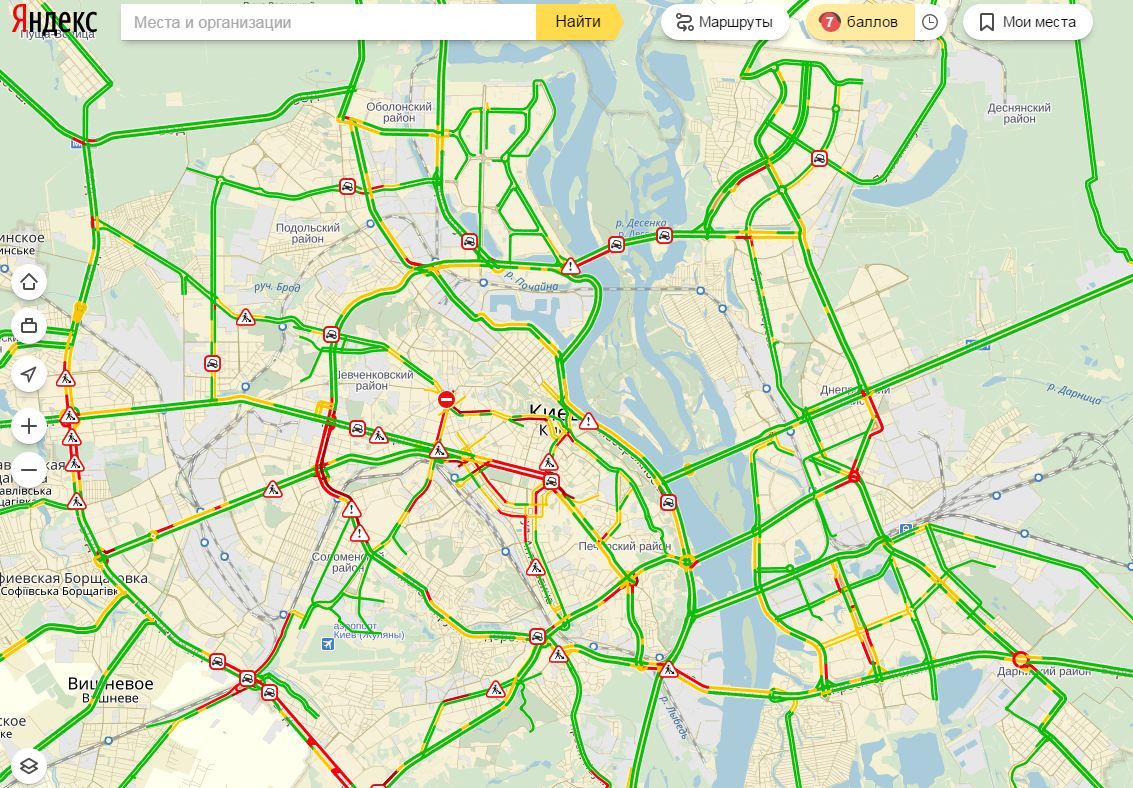 Пробки в Киеве достигли 7 баллов