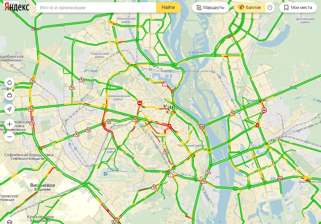 Пробки в Киеве достигли 6 баллов