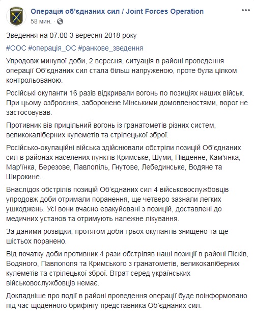 На Донбасі за добу постраждали 8 військових, - штаб