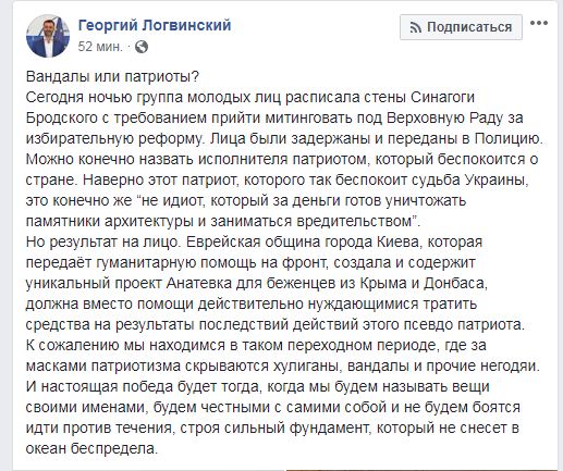 У Києві група невідомих розписала стіни синагоги Бродського
