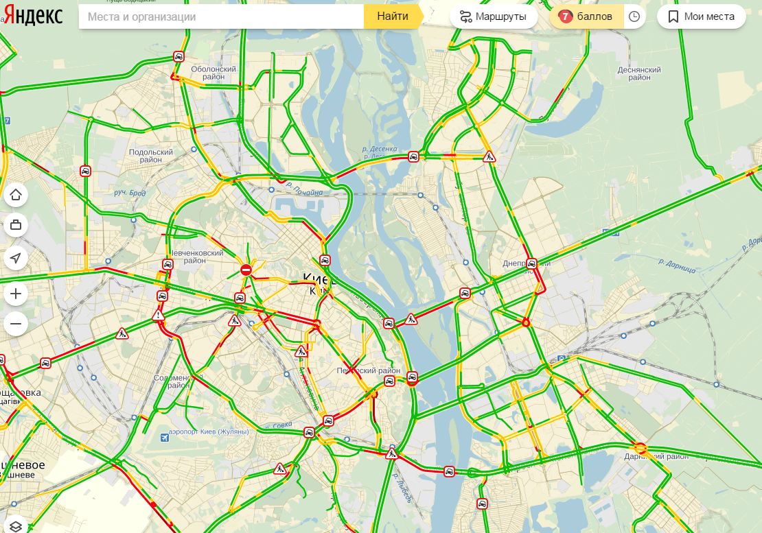 Пробки в Киеве достигли 7 баллов