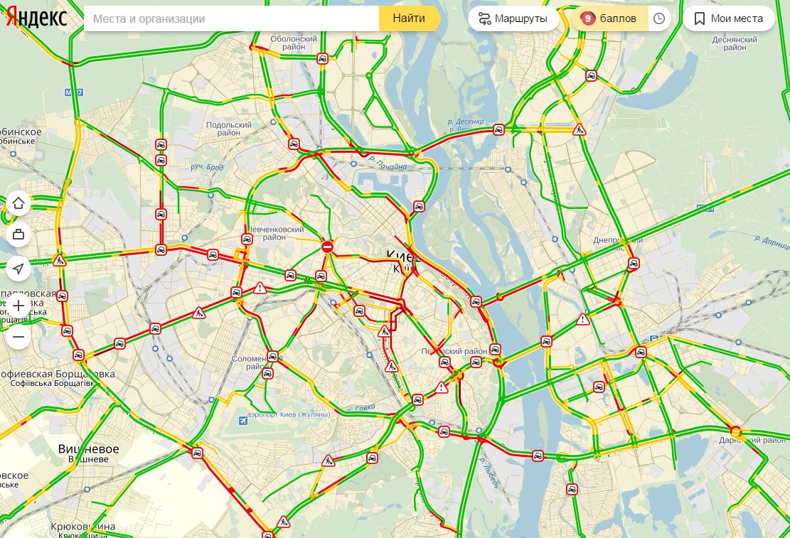 Пробки в Киеве достигли 9 баллов