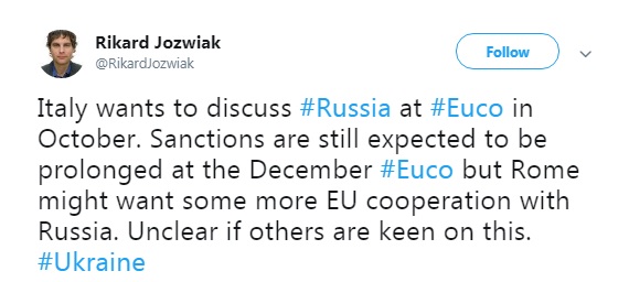 Італія в жовтні підніме питання пом'якшення санкцій проти РФ
