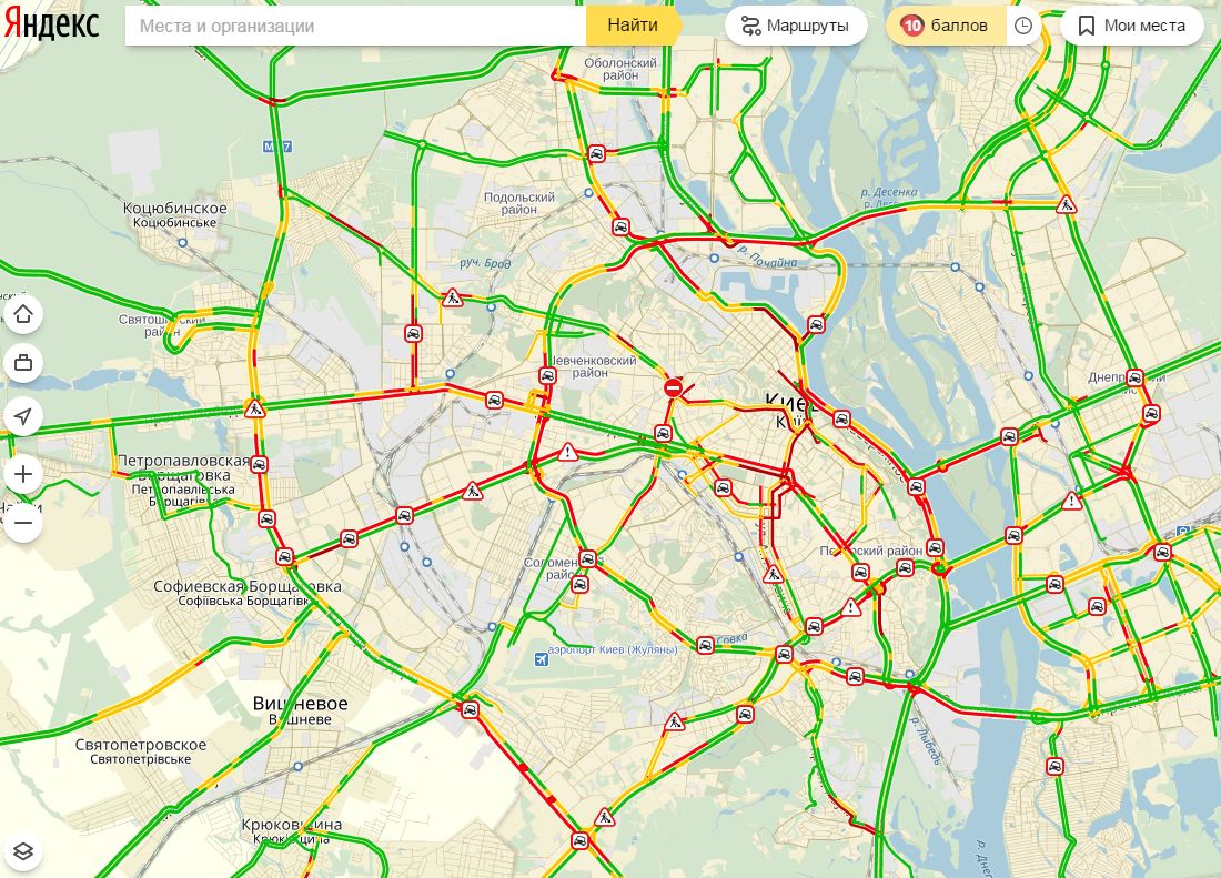 Пробки в Киеве достигли 10 баллов