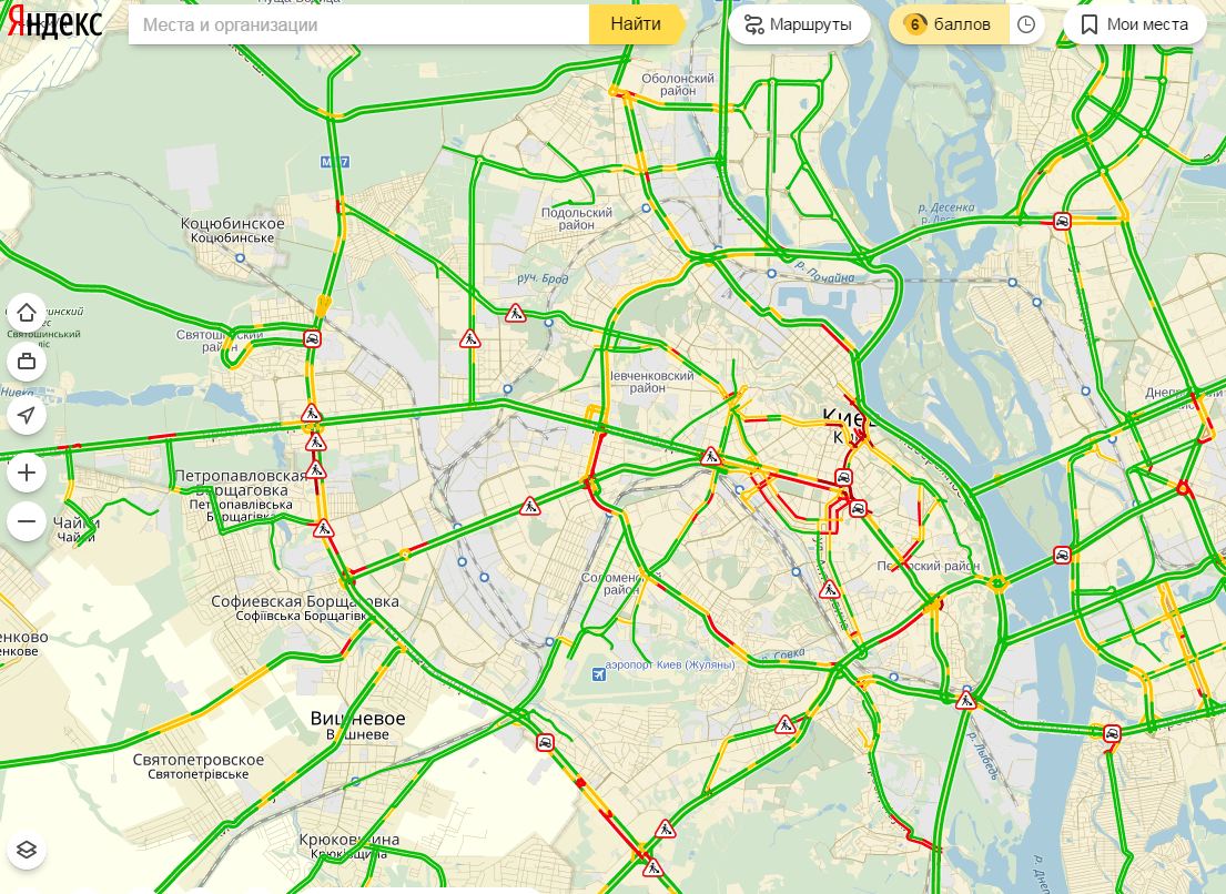 Пробки в Киеве достигли 6 баллов