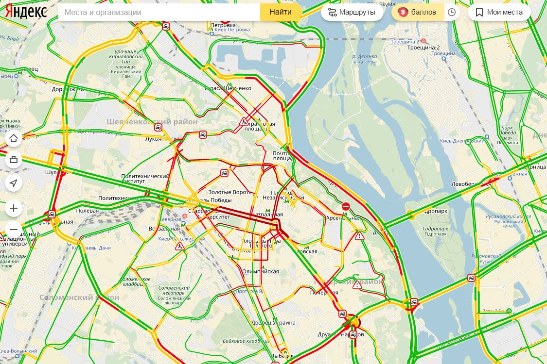 Пробки в Киеве достигли 9 баллов