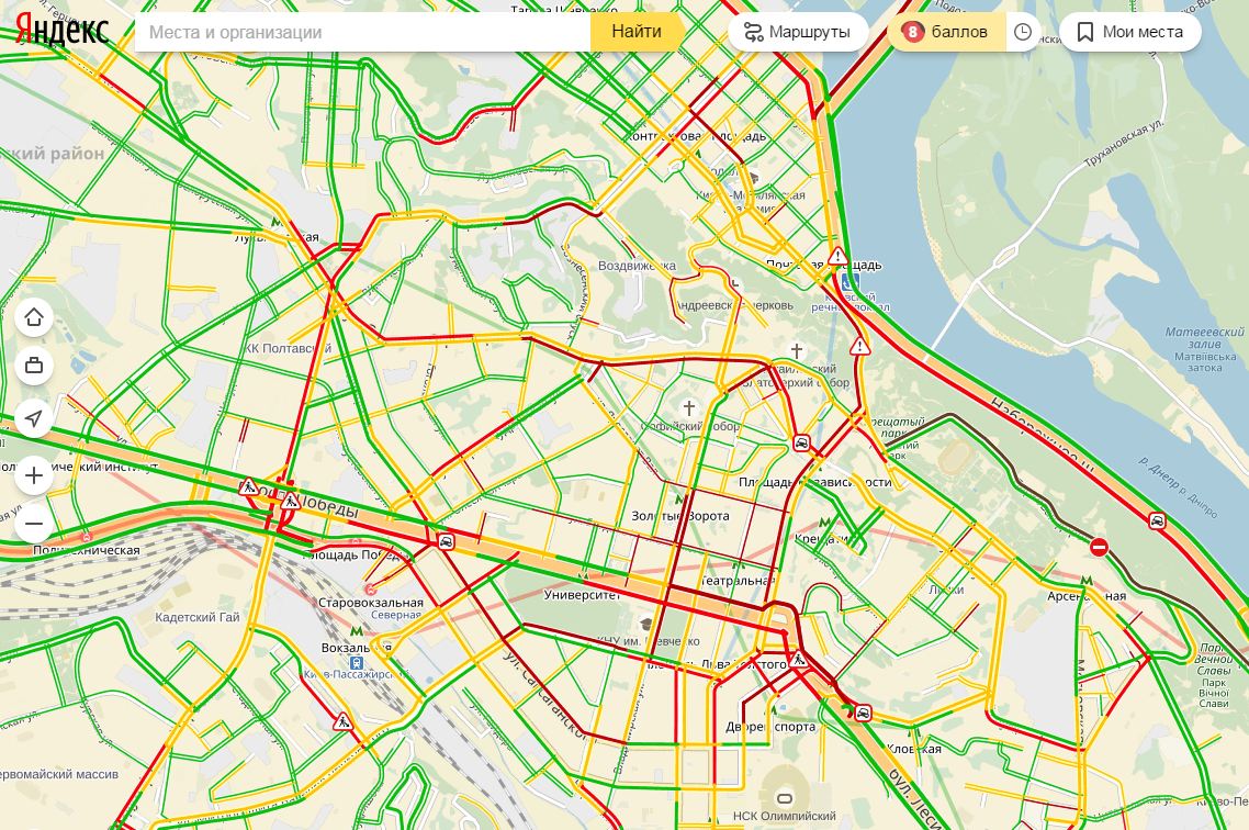 Пробки в Киеве достигли 8 баллов