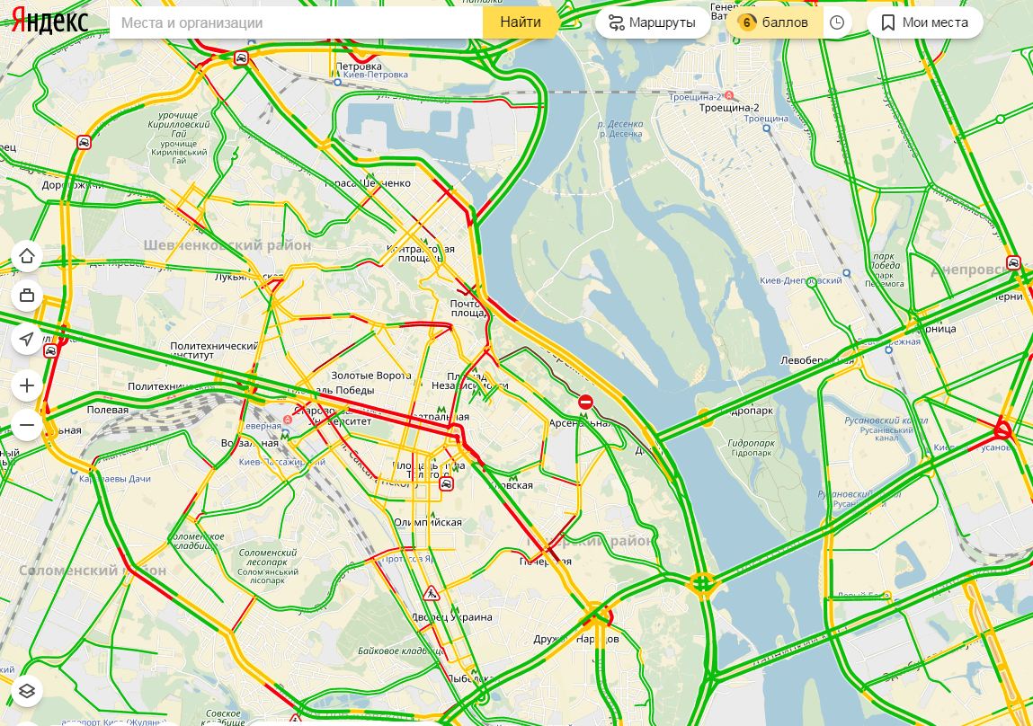 Пробки в Киеве достигли 6 баллов