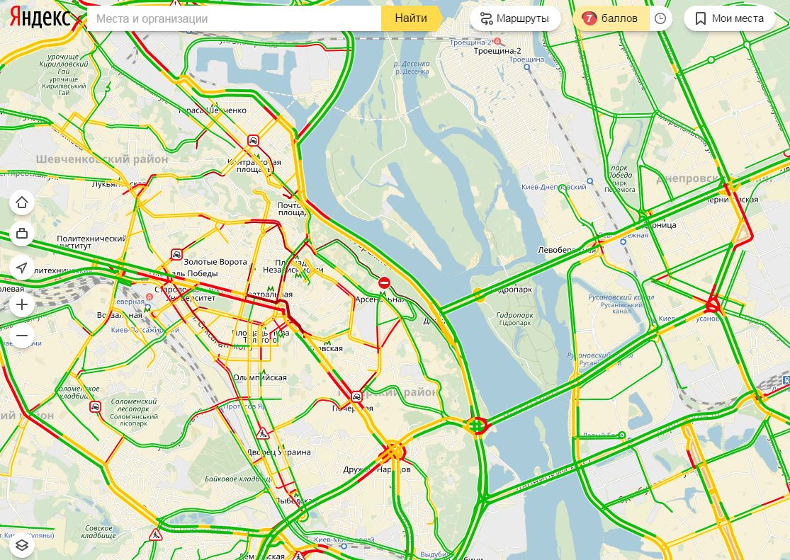 Пробки в Киеве достигли 7 баллов
