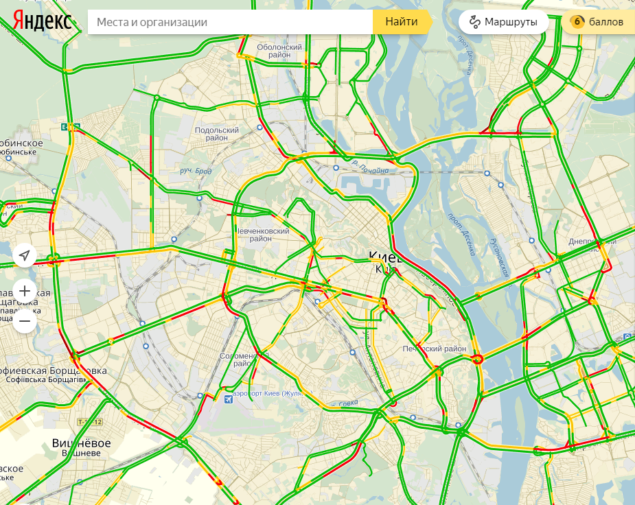Пробки в Киеве достигли 6 баллов