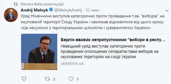 Уряд Німеччини категорично проти &quot;виборів&quot; в ОРДЛО, - посол