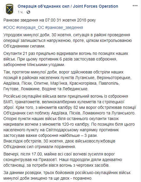 На Донбасі за добу поранені двоє українських військових