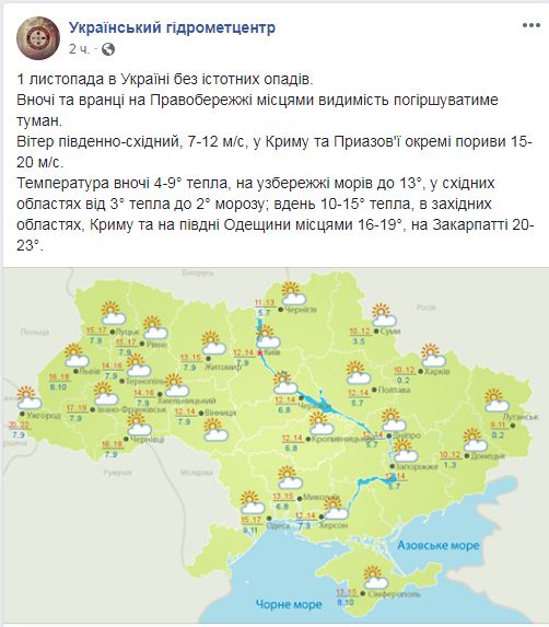 В Україні завтра очікується туман, температура до +23