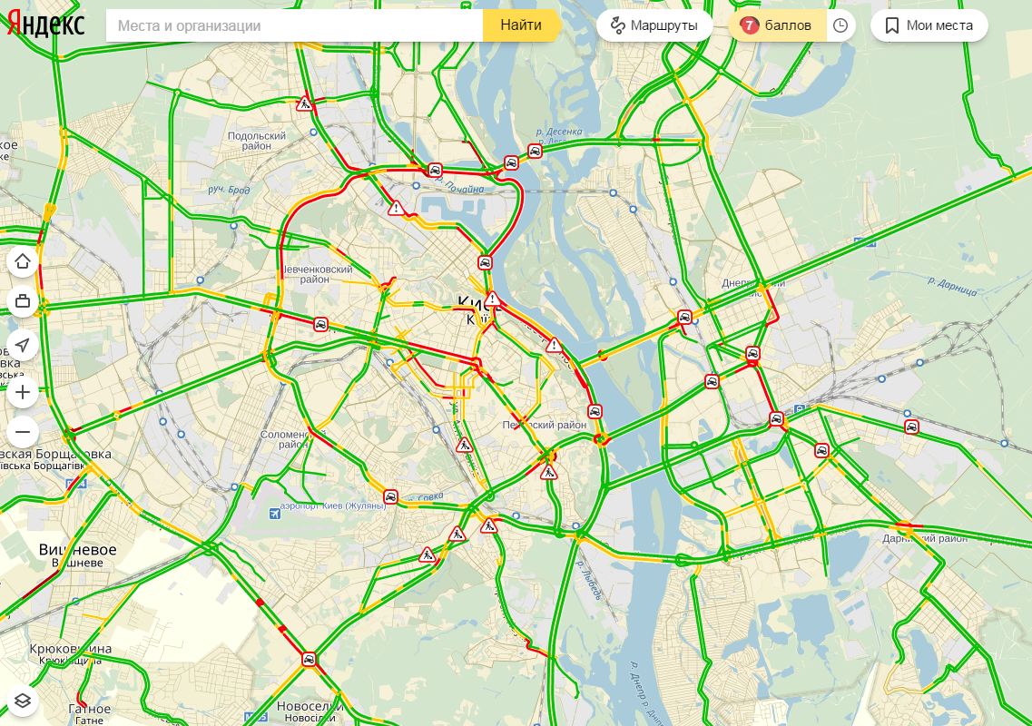 Затори у Києві досягли 7 балів