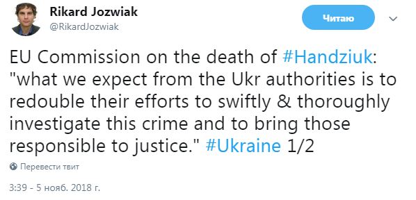 Єврокомісія закликала Україну подвоїти сили у розслідуванні справи Гандзюк