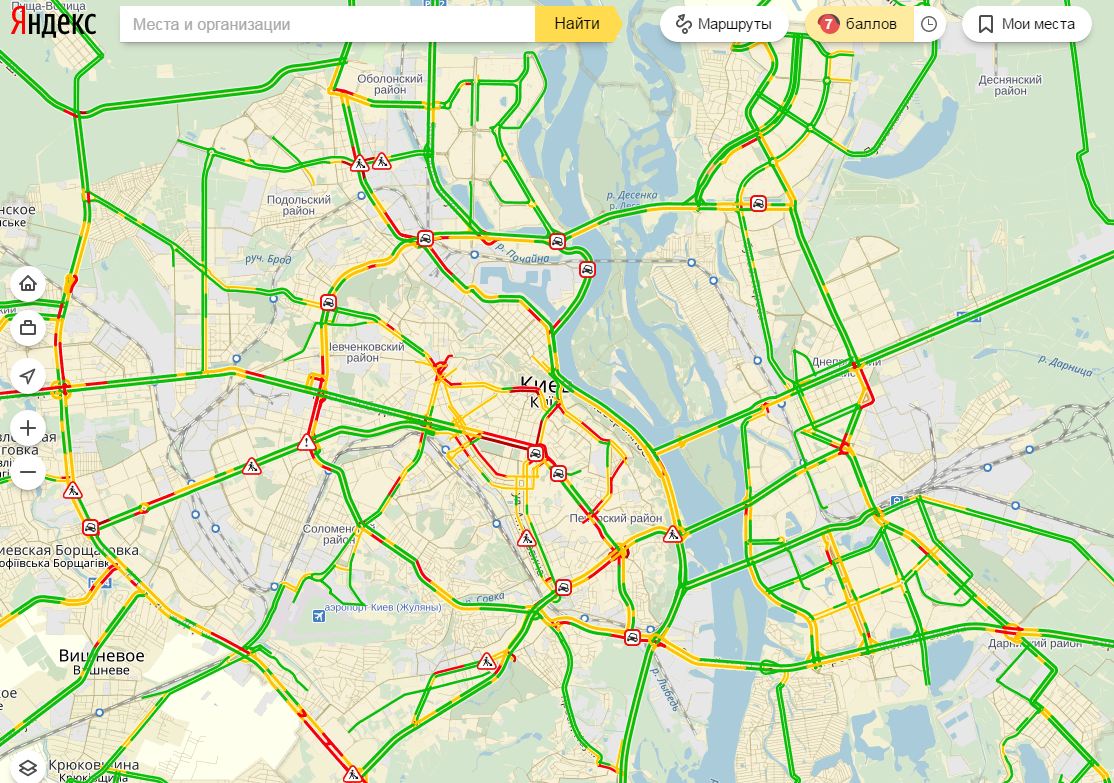Пробки в Киеве достигли 7 баллов