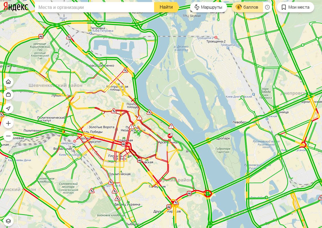 Пробки в Киеве достигли 6 баллов