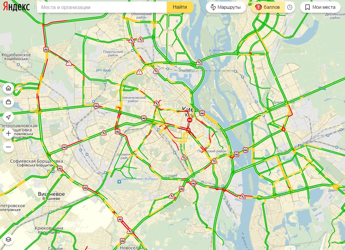 Пробки в Киеве достигли 7 баллов