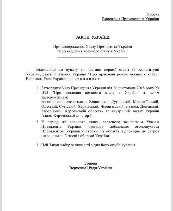 В "Урядовому кур'єрі" опубліковано указ про воєнний стан на 60 діб