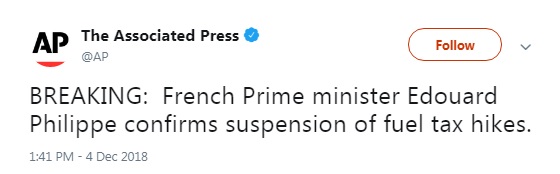 Премьер Франции объявил о приостановке роста налогов на топливо