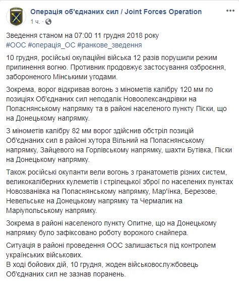 На Донбасі доба обійшлася без втрат серед українських військових