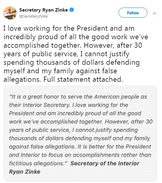 Міністр внутрішніх справ США відкинув звинувачення у розтратах