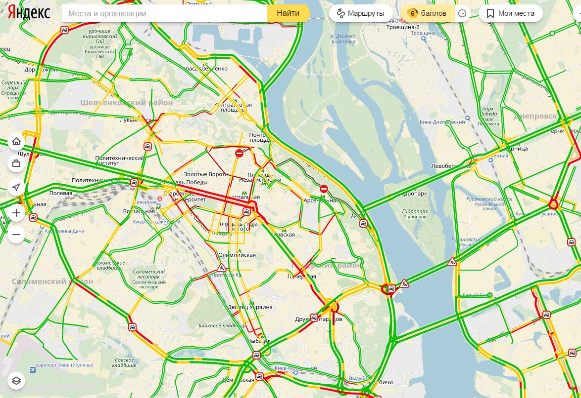 Пробки в Киеве достигли 6 баллов