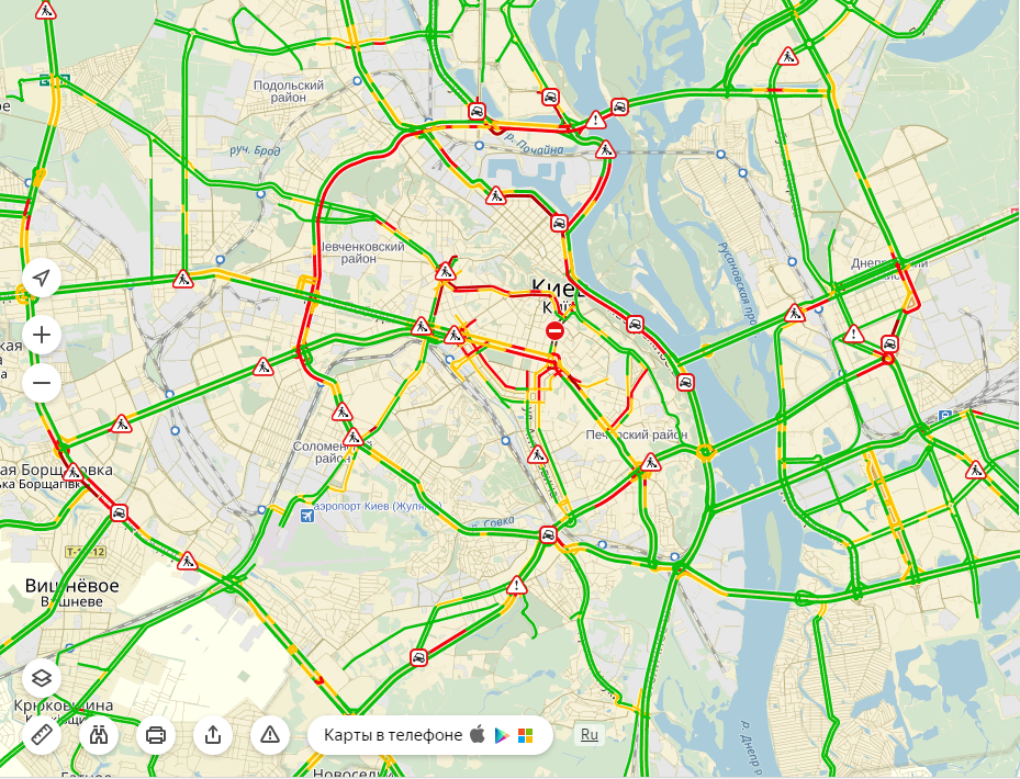 Пробки в Киеве достигли 8 баллов