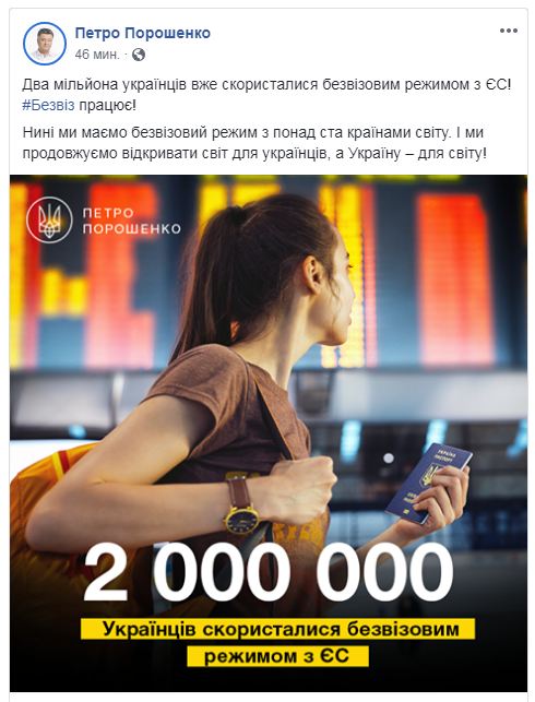 Безвизовым режимом с ЕС воспользовались 2 млн украинцев