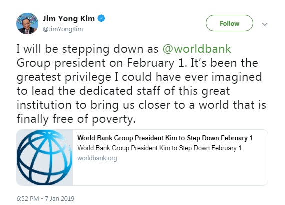 Глава Всемирного банка объявил об отставке