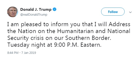 Трамп звернеться до нації через ситуацію на кордоні з Мексикою