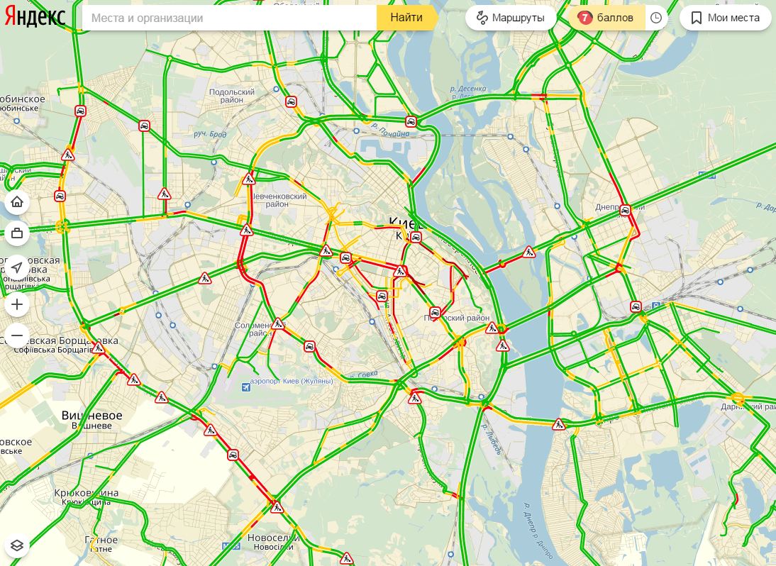 Пробки в Киеве достигли 7 баллов