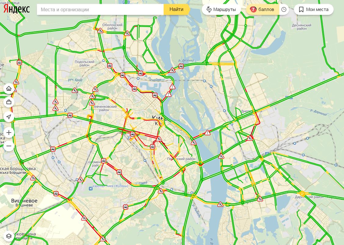 Пробки в Киеве достигли 7 баллов